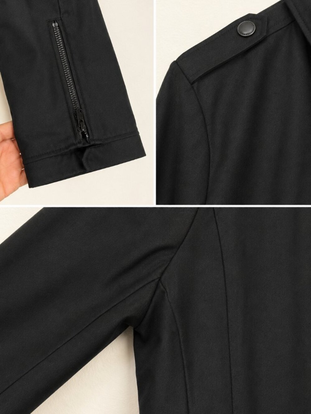 Nice Collective Black Belted Moto Trench Coat Cotton Medium - Picture 8 of 16